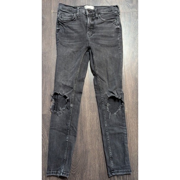 Free People Skinny Jeans Womens Size 27 Black Stretch Denim Low Rise Pants - Picture 1 of 3